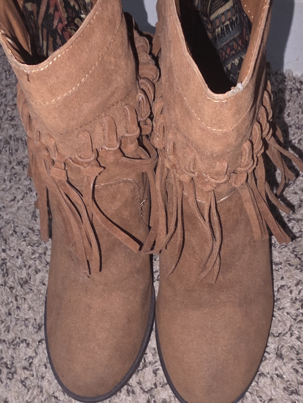 Versona Tan Suede Fringe Ankle Boots